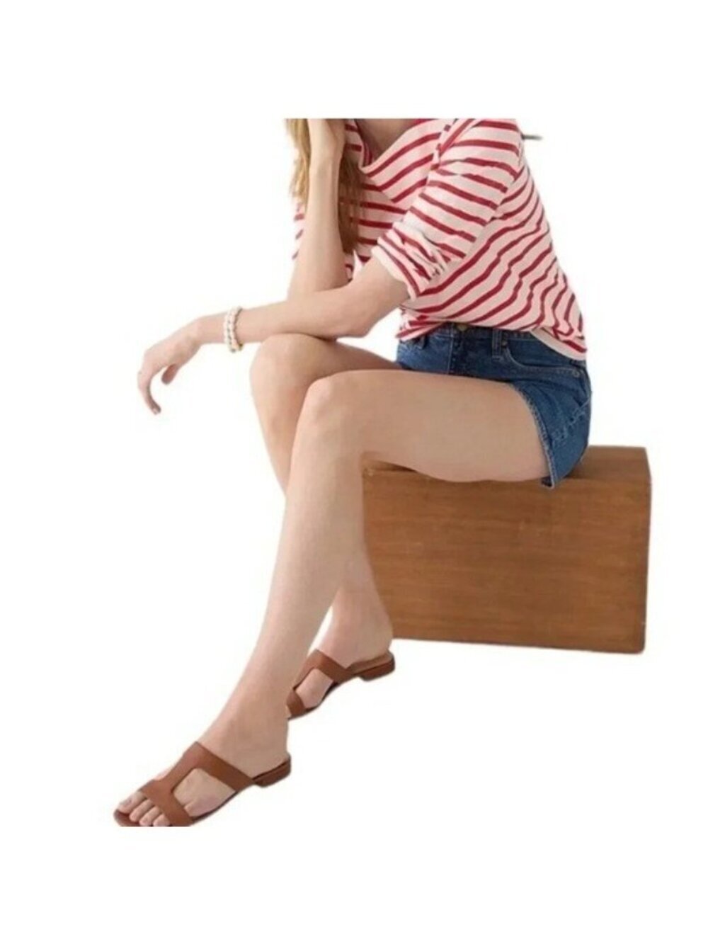 J. Crew Leather Hazel Cutout Flat Sandals Rich Oak Size 8 retail $138 - Picture 2 of 13